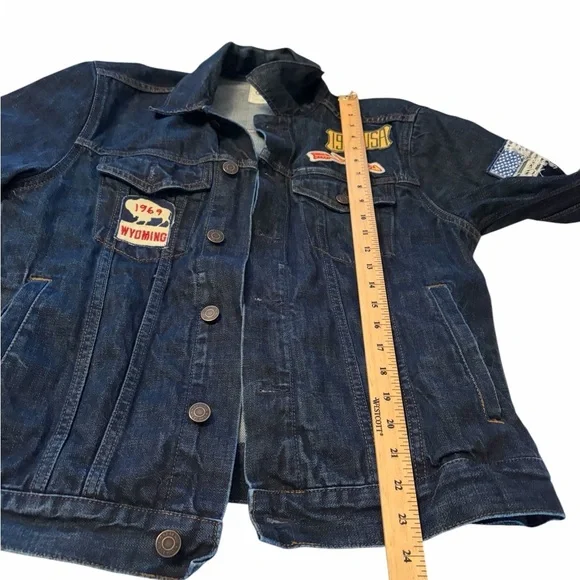 Gap Mens Trucker Jean Jacket-Three Patches on Front-Dark Indigo Color-Size Small - Picture 3 of 13
